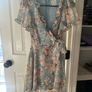 Blue Rain Floral Ruffle Mini Dress